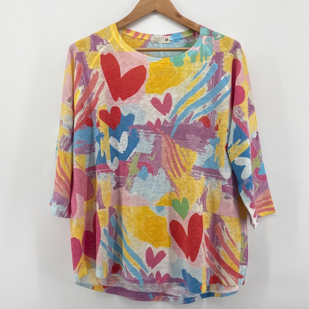 Atelier 5 by Gozde Yilmaz‎ Womens Medium Heart Print Lightweight Top Oversized